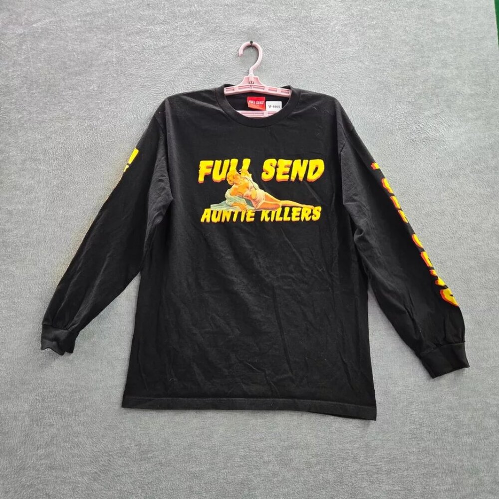 Full Send Men Shirt Large Black Auntie Killers Logo‎ Graphic Crew Neck Tee